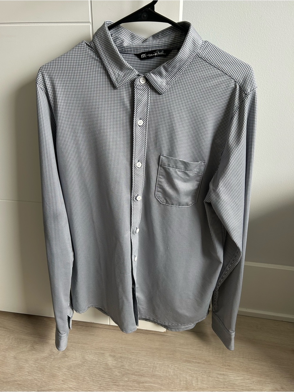 Travis Mathew Men's Gray Micro-Check Button-Down Shirt